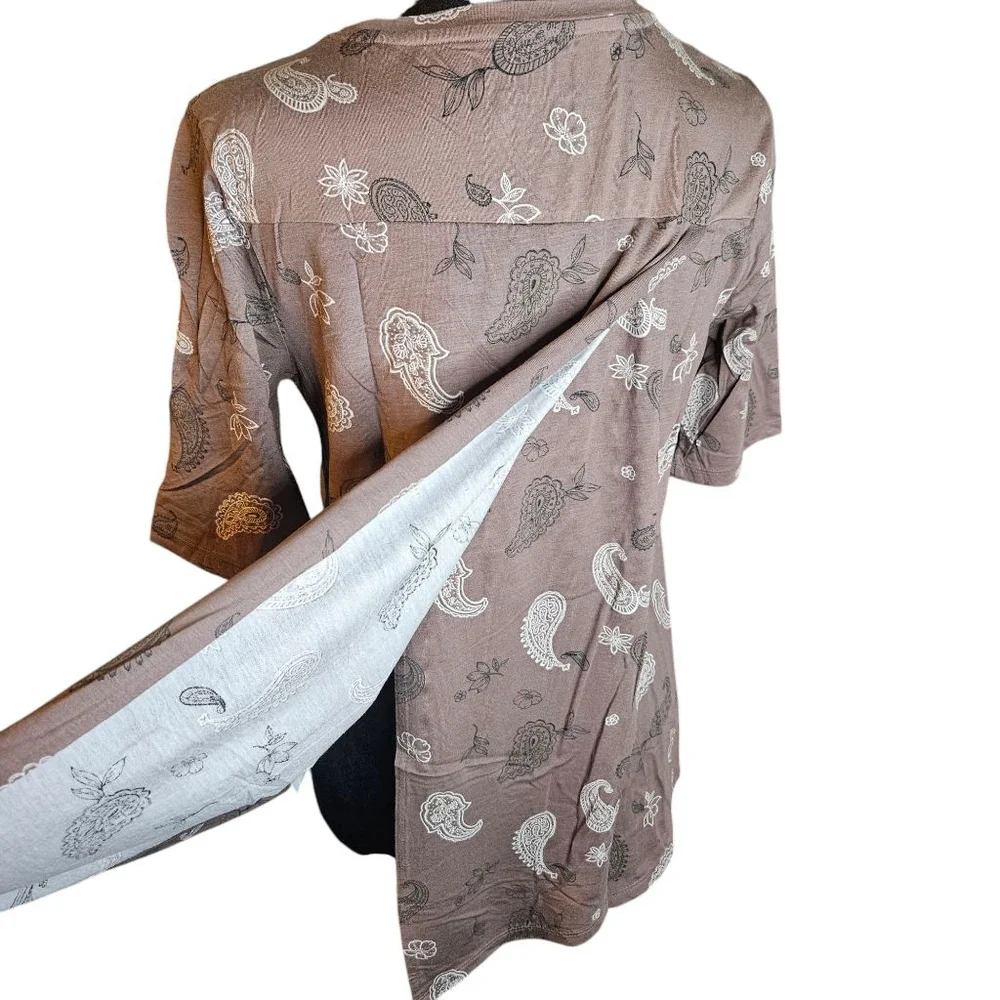 AnyBody XS Brown Paisley Print Split Back T-Shirt